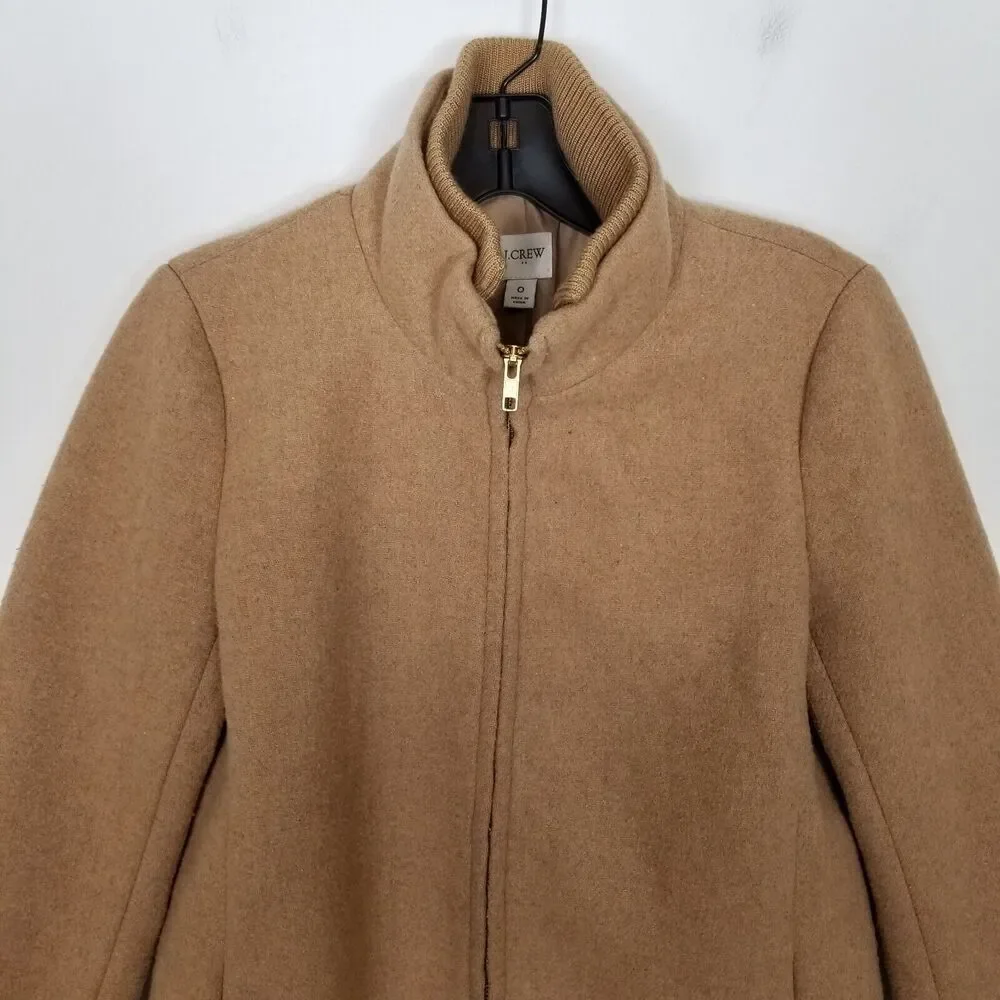 J.Crew Factory Women Village coat Sz 0 Beige Wool Blend Zip Up Preppy City - Picture 2 of 8